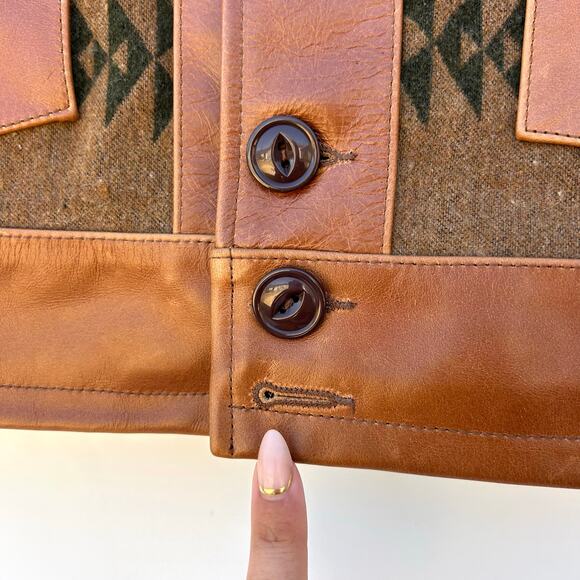 Vintage Men’s Leather Wool Navajo Jacket Western Southwestern Large - Picture 8 of 12